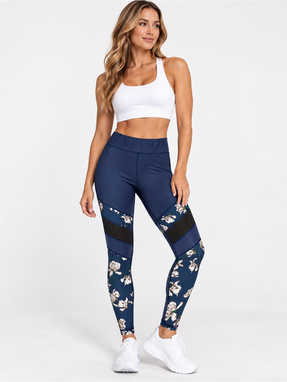 MINKPINK MOVE Navy Floral Mesh Panel High Waisted Leggings Size L